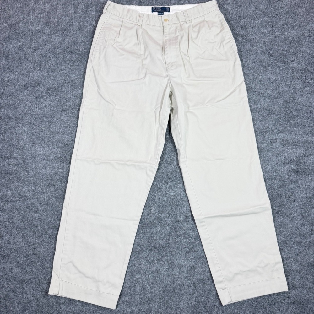 Vtg Polo Ralph Lauren Hammond Pant Pleated Chino Mens 34x30 (Fit 33x28.5) Beige